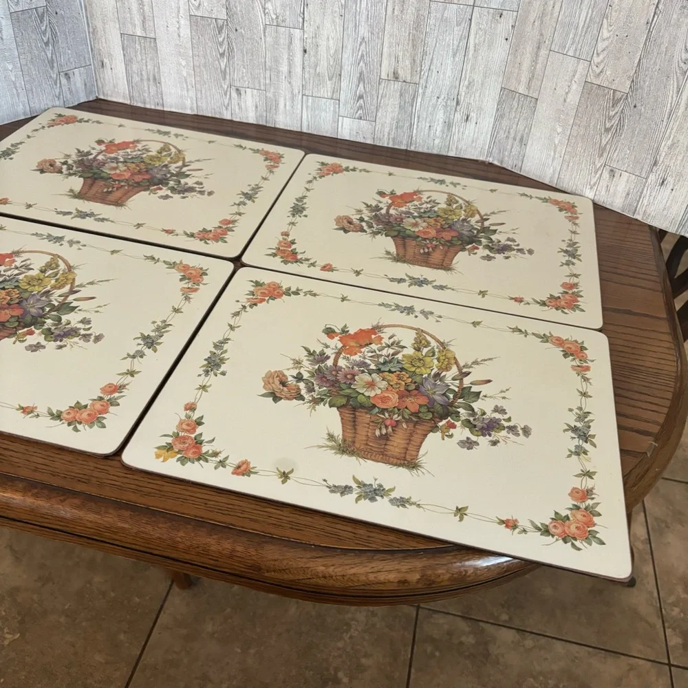Floral Basket Vintage Placemats by Pimpernel set of 4 back cork